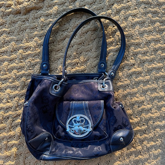 Kathy Van Zeeland Black handbag purse Shoulder Bag Charms Signature Canvas Print - Picture 1 of 7